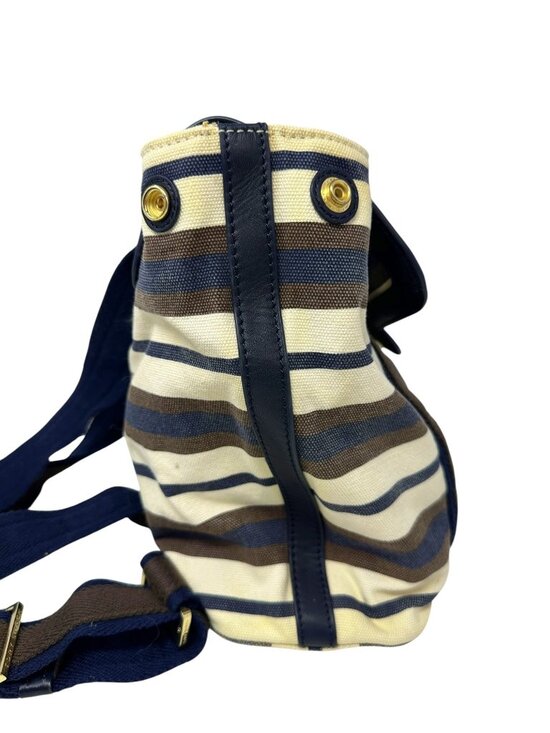 Tory Burch Kerrington Striped Canvas Backpack Leather Trim Preppy Travel main image 9